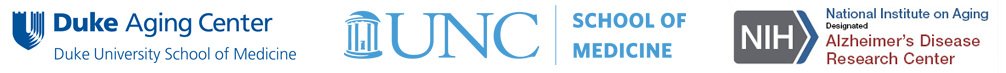 Duke Aging Center, UNC School of Medicine and NIH logos